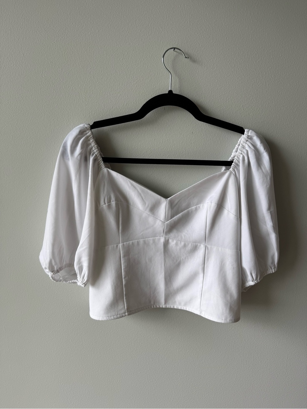 Abercrombie & Fitch White Puff-Sleeve Square-Neck Crop Top